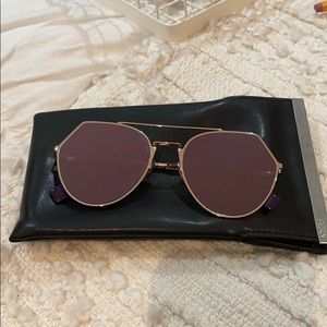 Auth Fendi rose gold pink mirror feline sunglasses